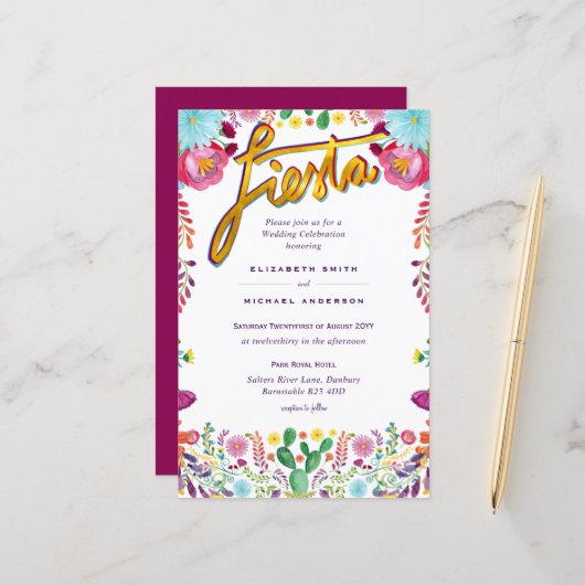Folkart Flower Fiesta Wedding Invitation Boda (Voorkant / Achterkant in situ)