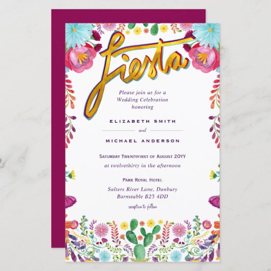 Folkart Flower Fiesta Wedding Invitation Boda (Voorkant / Achterkant)
