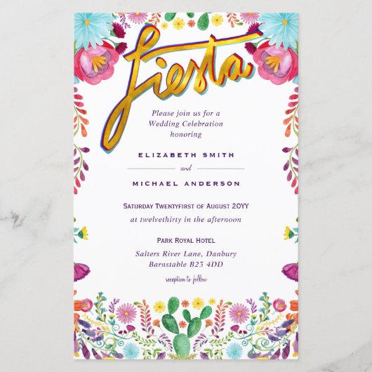 Folkart Flower Fiesta Wedding Invitation Boda (Voorkant)