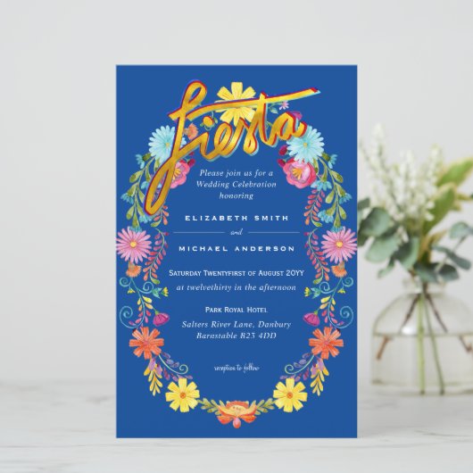 Folkart Flower Fiesta Wedding Invitation Boda (Staand voorkant)