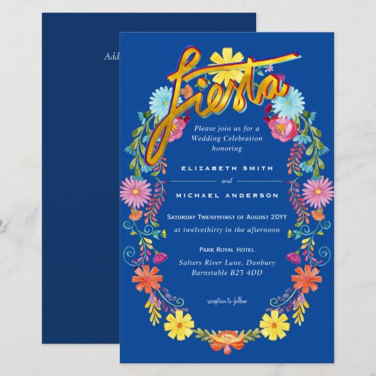 Folkart Flower Fiesta Wedding Invitation Boda (Voorkant / Achterkant)
