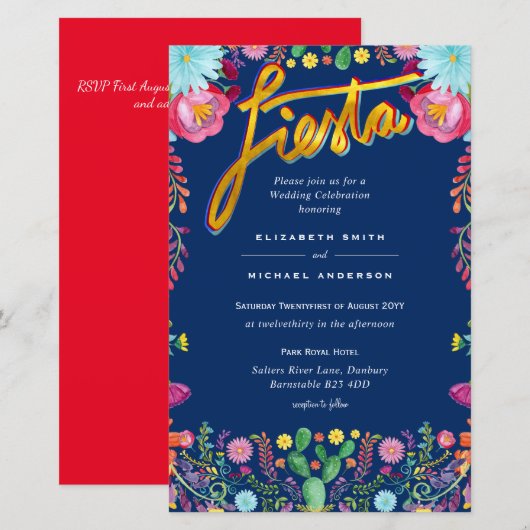 Folkart Flower Fiesta Wedding Invitation Boda (Voorkant / Achterkant)