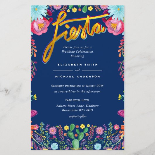 Folkart Flower Fiesta Wedding Invitation Boda (Voorkant)