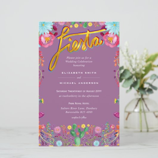 Folkart Flower Fiesta Wedding Invitation Boda (Staand voorkant)