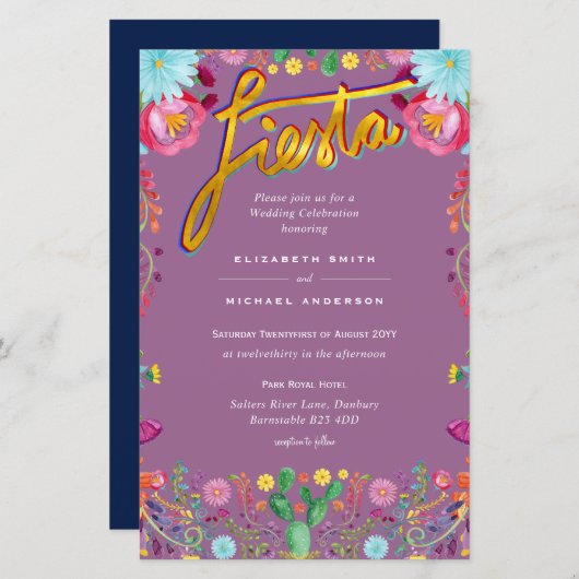 Folkart Flower Fiesta Wedding Invitation Boda (Voorkant / Achterkant)
