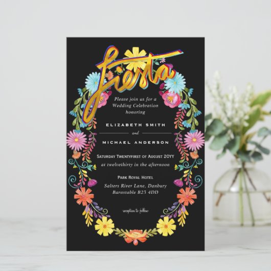 Folkart Flower Fiesta Wedding Invitation Boda (Staand voorkant)