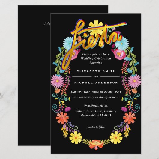 Folkart Flower Fiesta Wedding Invitation Boda (Voorkant / Achterkant)