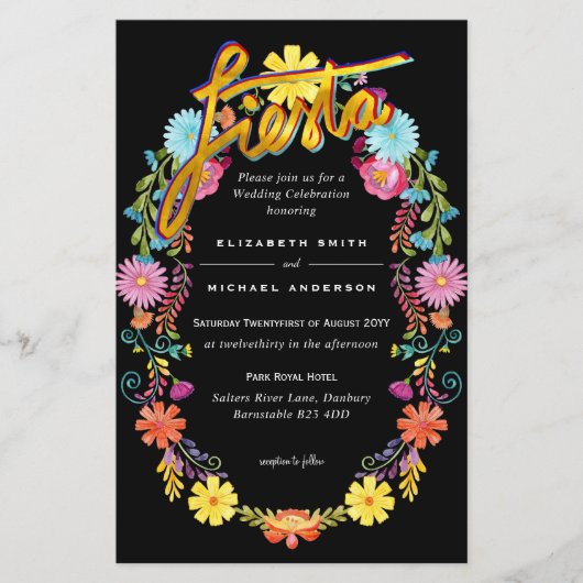 Folkart Flower Fiesta Wedding Invitation Boda (Voorkant)