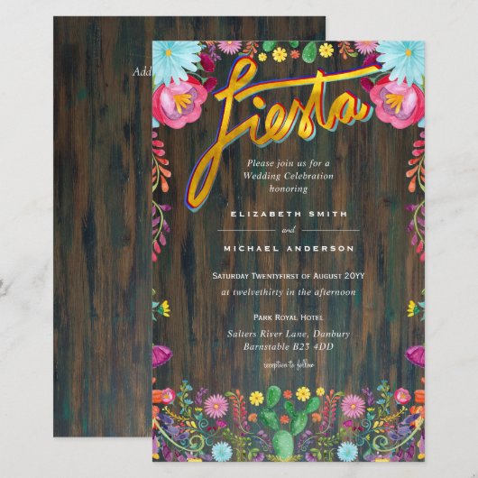 Folkart Flower Fiesta Wedding Invitation Boda (Voorkant / Achterkant)