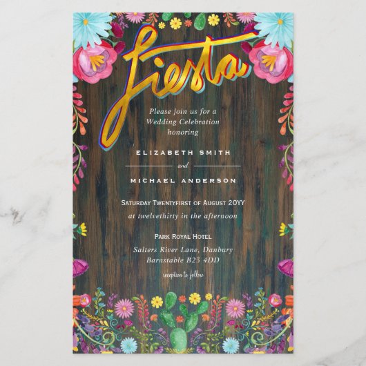 Folkart Flower Fiesta Wedding Invitation Boda (Voorkant)