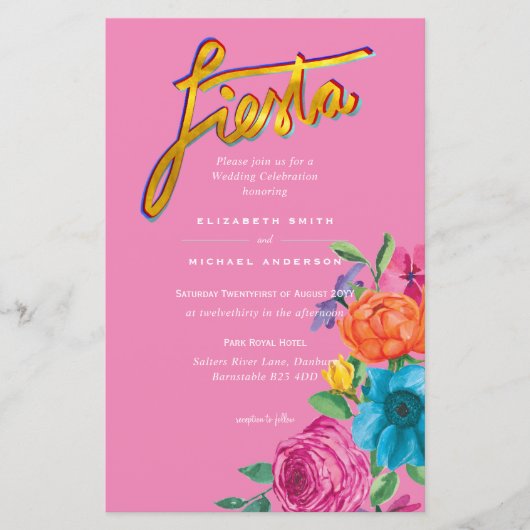 Folkart Flower Fiesta Wedding Invitation Boda (Voorkant)