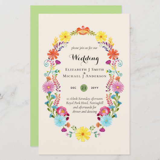 Folkart Flower Fiesta Wedding Invitation Boda (Voorkant / Achterkant)