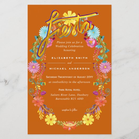 Folkart Flower Fiesta Wedding Invitation Boda (Voorkant)
