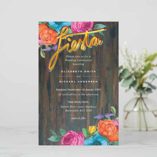 Folkart Flower Fiesta Wedding Invitation Boda (Staand voorkant)