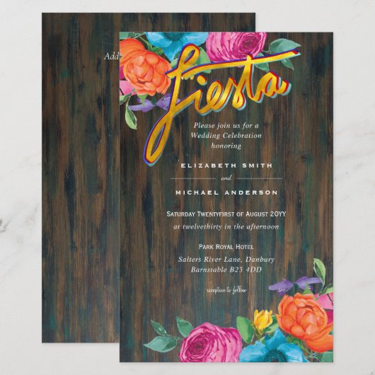 Folkart Flower Fiesta Wedding Invitation Boda (Voorkant / Achterkant)