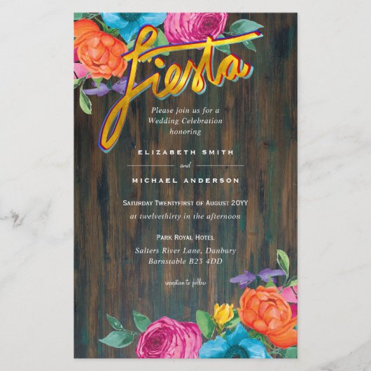 Folkart Flower Fiesta Wedding Invitation Boda (Voorkant)
