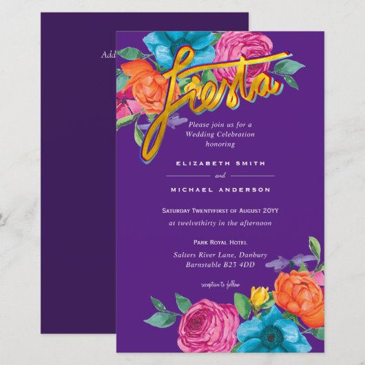 Folkart Flower Fiesta Wedding Invitation Boda (Voorkant / Achterkant)