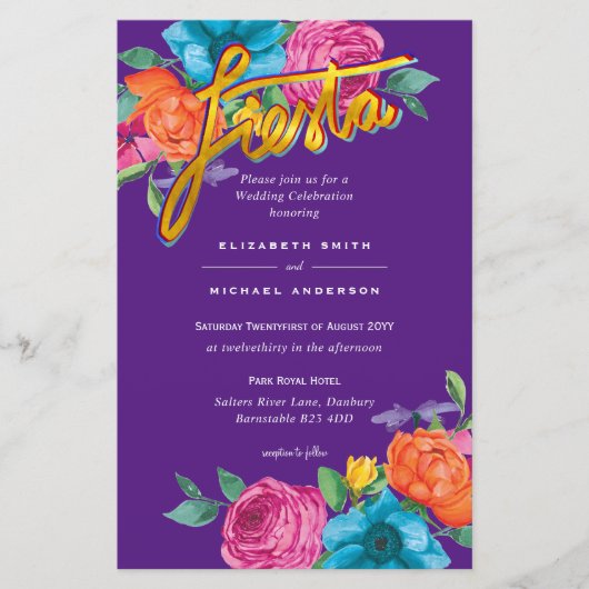 Folkart Flower Fiesta Wedding Invitation Boda (Voorkant)