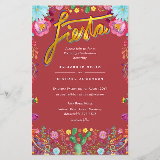 Folkart Flower Fiesta Wedding Invitation Boda (Voorkant)