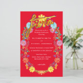 Folkart Flower Fiesta Wedding Invitation Boda (Staand voorkant)