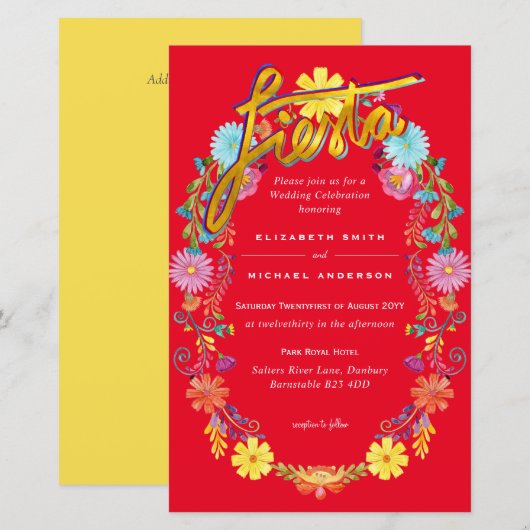 Folkart Flower Fiesta Wedding Invitation Boda (Voorkant / Achterkant)