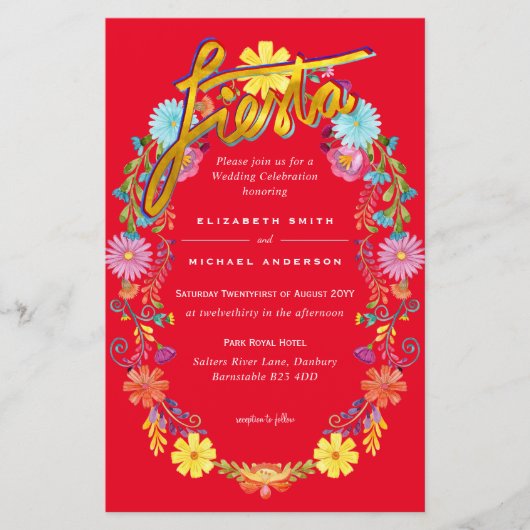 Folkart Flower Fiesta Wedding Invitation Boda (Voorkant)