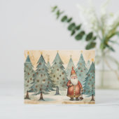 Folkart Santa in een kerstboom bos Briefkaart (Staand voorkant)