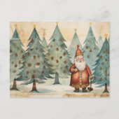 Folkart Santa in een kerstboom bos Briefkaart (Voorkant)