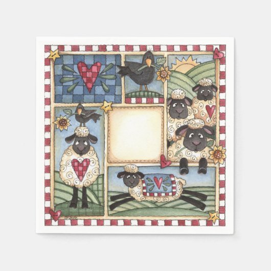 Folkart Schapen en kraaien Servetten (Voorkant)