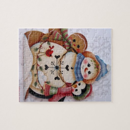 Folkart Snowman, Gingerbrood Man, Penguin Puzzle Legpuzzel (Horizontaal)