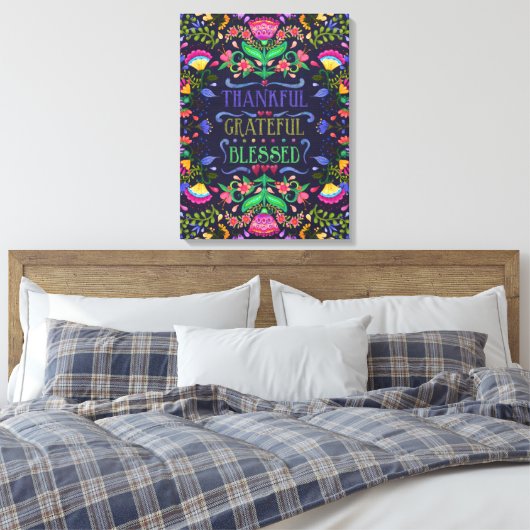 Folkart Thankful, Grateful, Blessed | Kunst van Fl Canvas Afdruk (Insitu (Slaapkamer))