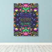 Folkart Thankful, Grateful, Blessed | Kunst van Fl Canvas Afdruk (Insitu (Houten vloer))