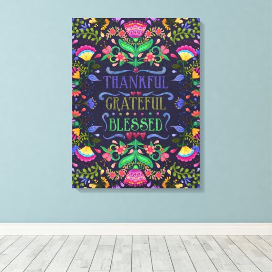Folkart Thankful, Grateful, Blessed | Kunst van Fl Canvas Afdruk (Insitu (Houten vloer))