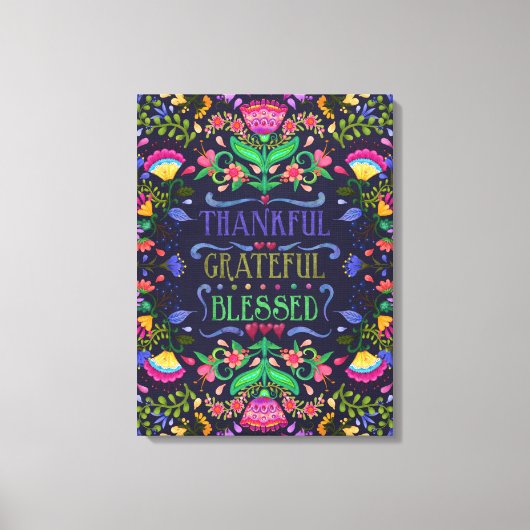 Folkart Thankful, Grateful, Blessed | Kunst van Fl Canvas Afdruk (Voorkant)