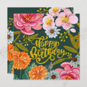 Folkbloem Birthday wenskaart (Voorkant / Achterkant)