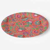 Folkbloem helder oranje bloempatroon bruiloft papieren bordje (Gekanteld)