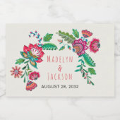 Folkbloemen bohemische bruiloft sparkling wijnetiket (Enkel label)