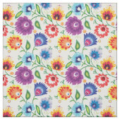 Folkbloemen op wit stof (Swatch)