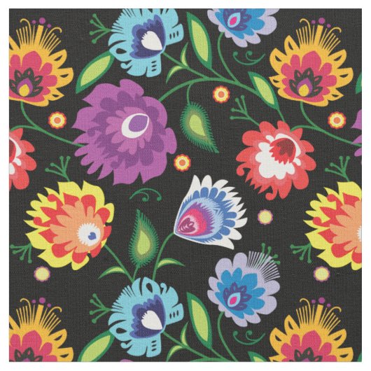 Folkbloemen op zwart stof (Close Up)