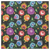 Folkbloemen op zwart stof (Swatch)