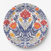 Folkbloemen patroon papieren bordje (Voorkant)