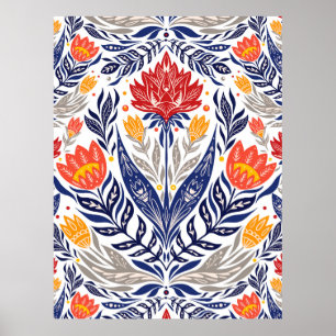 Folkbloemen patroon poster