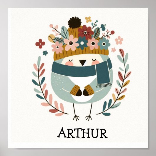 Folkillustratie art patroon "vogel" poster (Voorkant)