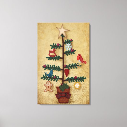 Folkkunst kerstboom met vilt Ornamenten Canvas Afdruk (Voorkant)