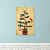 Folkkunst kerstboom met vilt Ornamenten Canvas Afdruk (Insitu (Houten vloer))