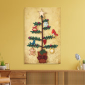 Folkkunst kerstboom met vilt Ornamenten Canvas Afdruk (Insitu (Woonkamer))