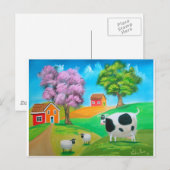 Folkkunst, kleurrijk schilderij van koeien en scha briefkaart (Voorkant / Achterkant)
