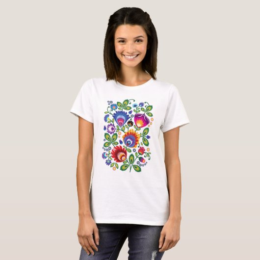 Folklore-bloemen, mengsel van kleuren 4 t-shirt (Voorkant volledig)
