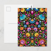 Folklore bloemen Wycinanki zwart Briefkaart (Voorkant / Achterkant)