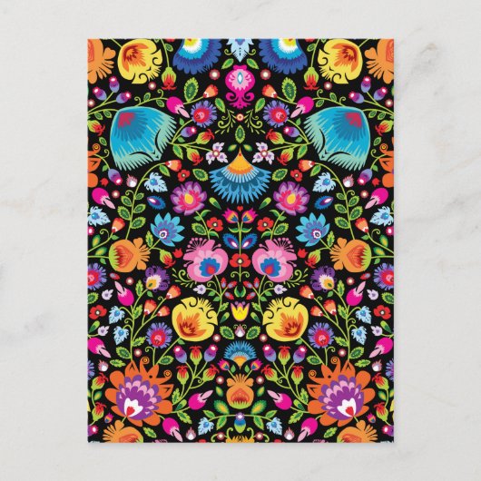 Folklore bloemen Wycinanki zwart Briefkaart (Voorkant)